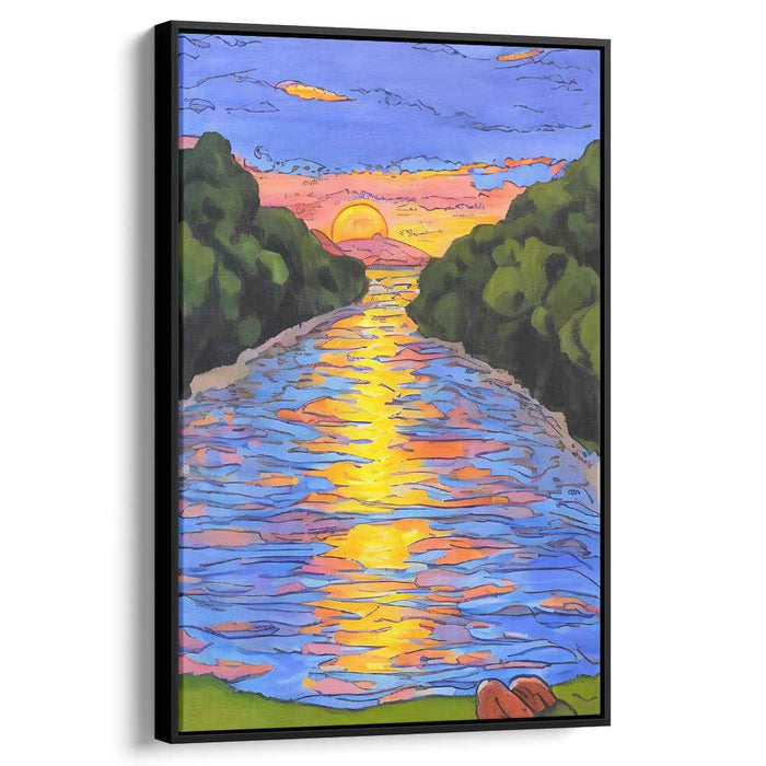Tranquil Sunset Over River: Vibrant Landscape Canvas Art Print