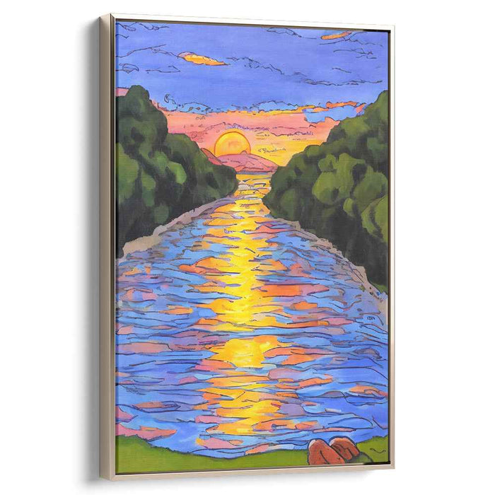Tranquil Sunset Over River: Vibrant Landscape Canvas Art Print