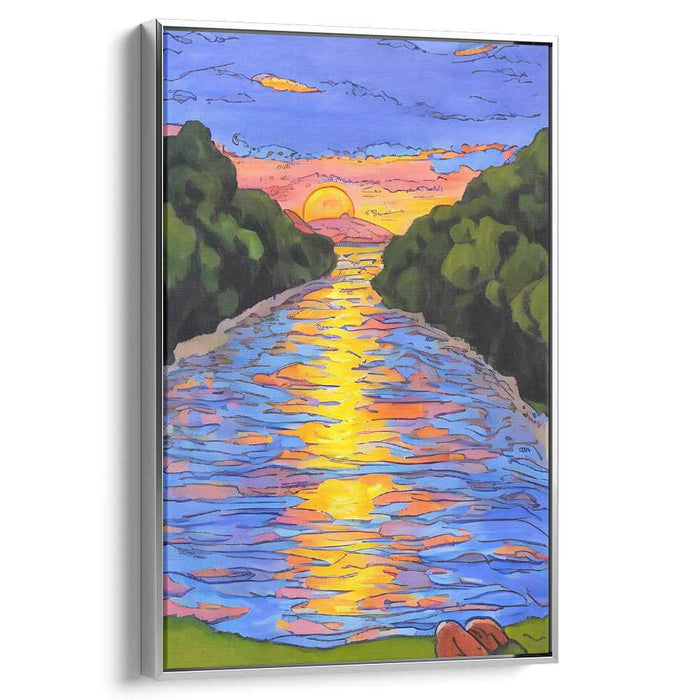 Tranquil Sunset Over River: Vibrant Landscape Canvas Art Print