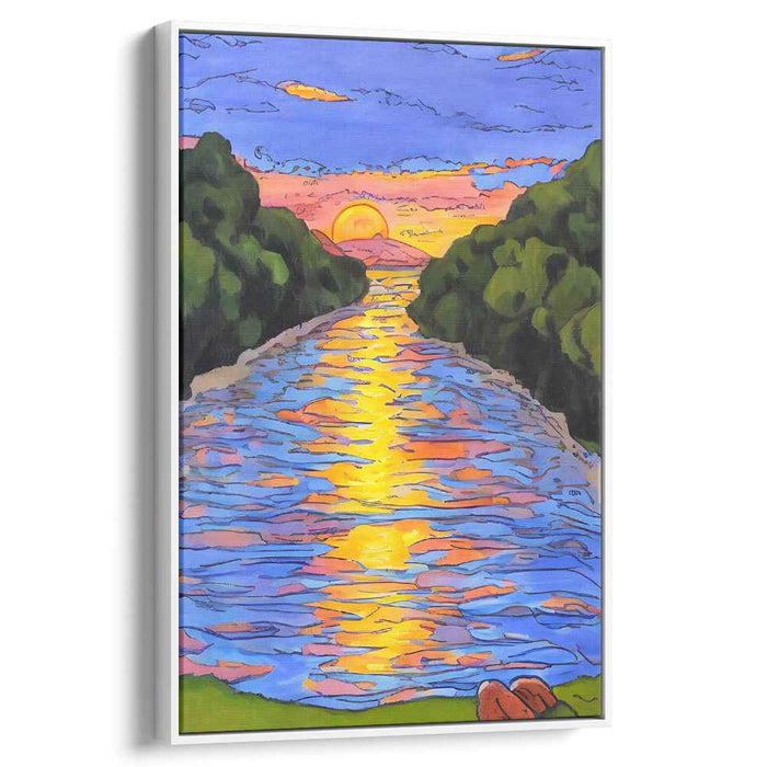 Tranquil Sunset Over River: Vibrant Landscape Canvas Art Print