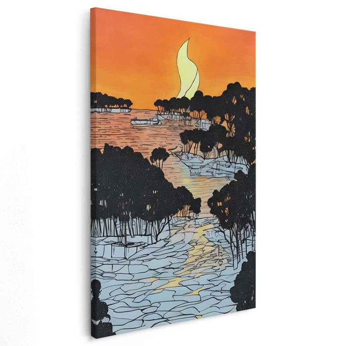 Eternal Flame: Sunset Silhouette Over Serene Waters