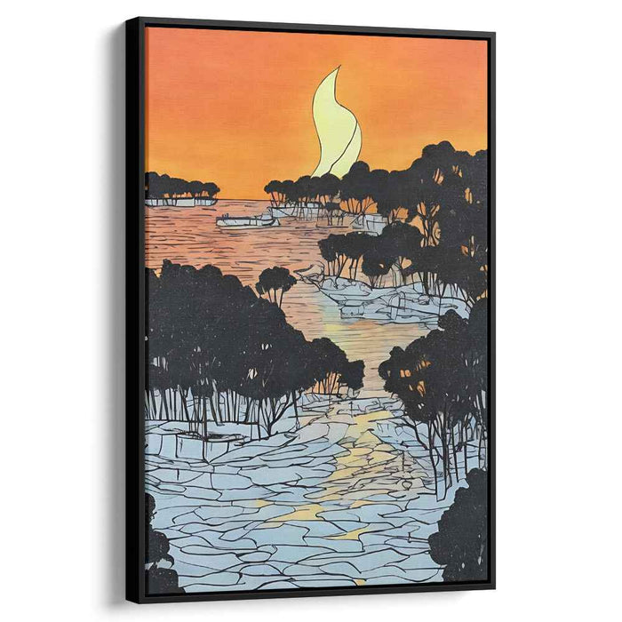 Eternal Flame: Sunset Silhouette Over Serene Waters