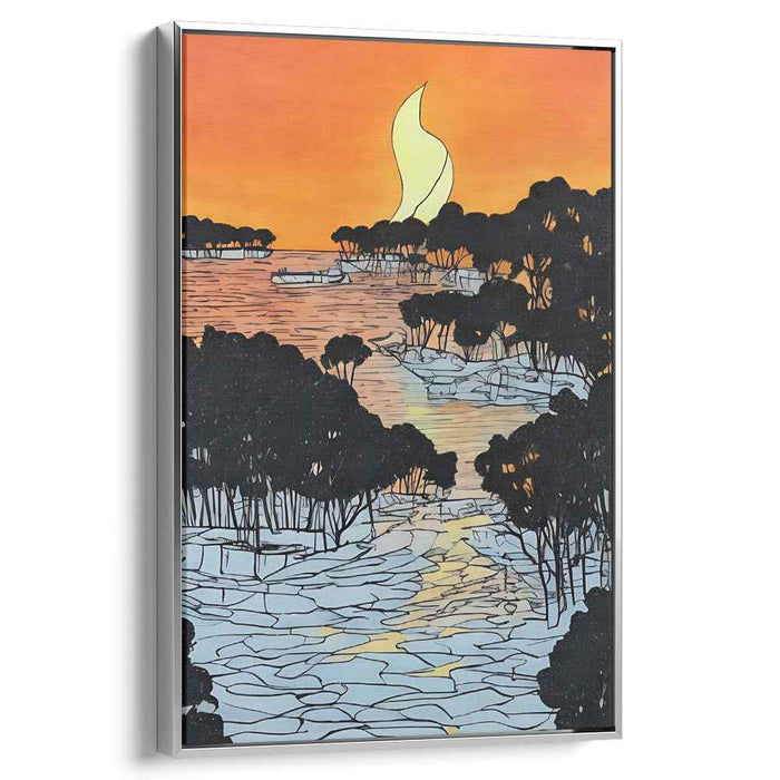 Eternal Flame: Sunset Silhouette Over Serene Waters