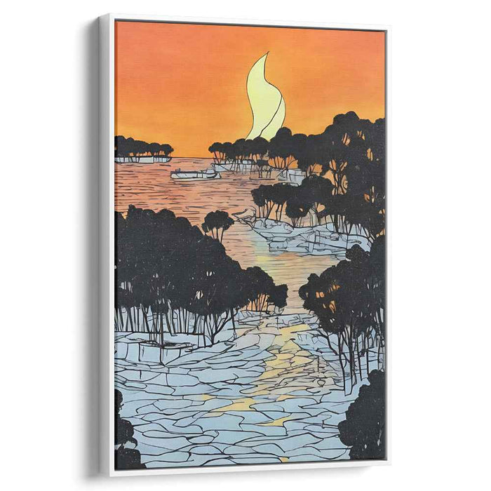 Eternal Flame: Sunset Silhouette Over Serene Waters