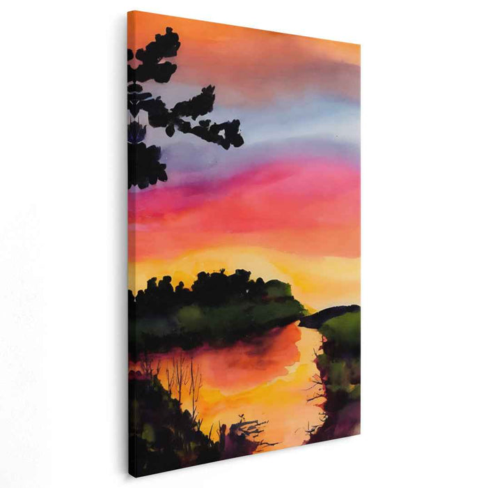 Watercolor Tapestry: Vibrant Watercolor Landscape Canvas Art