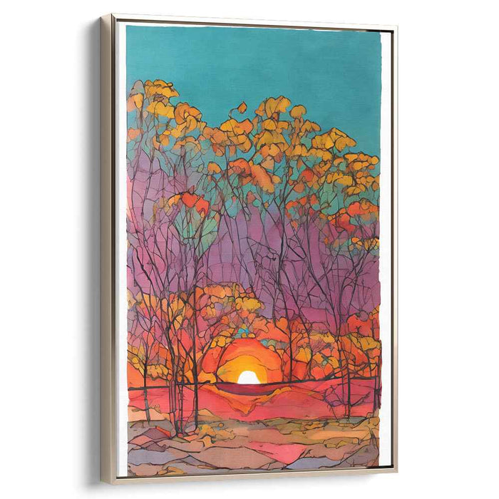 Prismatic Woodland Dance: Abstract Stained Glass Forest Canvas Art Print