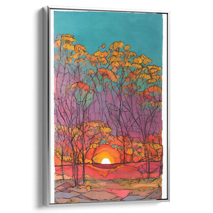 Prismatic Woodland Dance: Abstract Stained Glass Forest Canvas Art Print