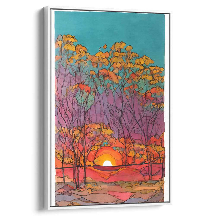 Prismatic Woodland Dance: Abstract Stained Glass Forest Canvas Art Print