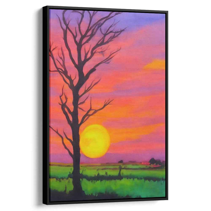 Solitude Skies: Vibrant Landscape with Barren Tree Canvas Art Print