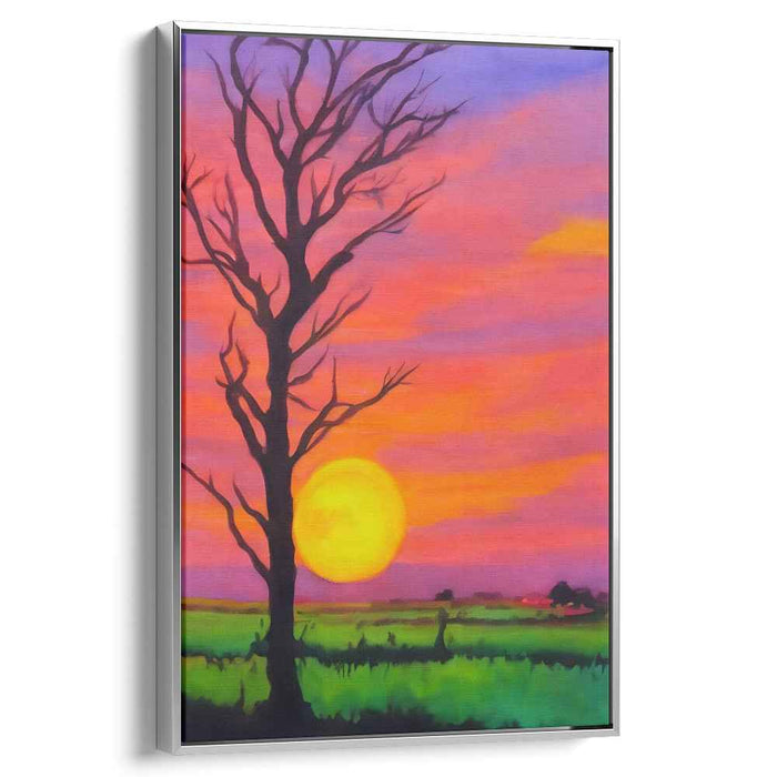 Solitude Skies: Vibrant Landscape with Barren Tree Canvas Art Print