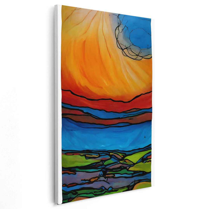 Solar Symphony: Abstract Expressionist Sun and Landscape Canvas Art