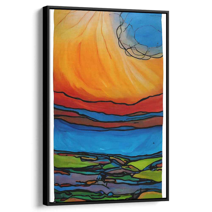 Solar Symphony: Abstract Expressionist Sun and Landscape Canvas Art