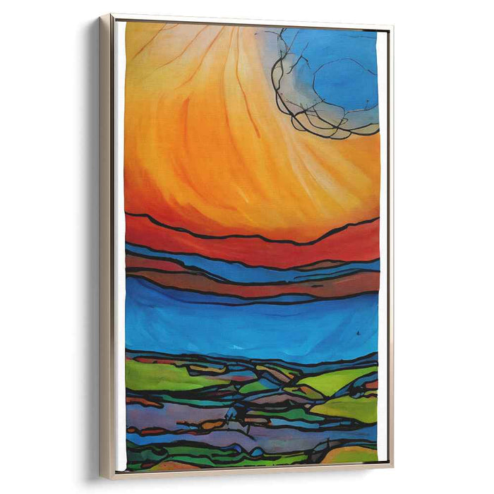 Solar Symphony: Abstract Expressionist Sun and Landscape Canvas Art