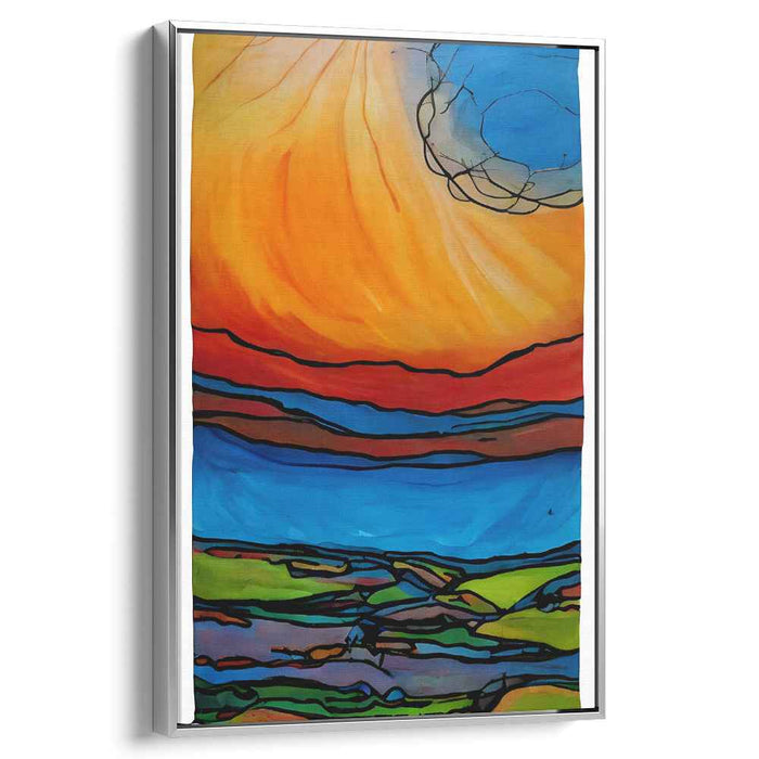 Solar Symphony: Abstract Expressionist Sun and Landscape Canvas Art