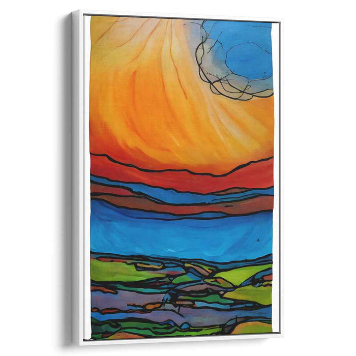 Solar Symphony: Abstract Expressionist Sun and Landscape Canvas Art