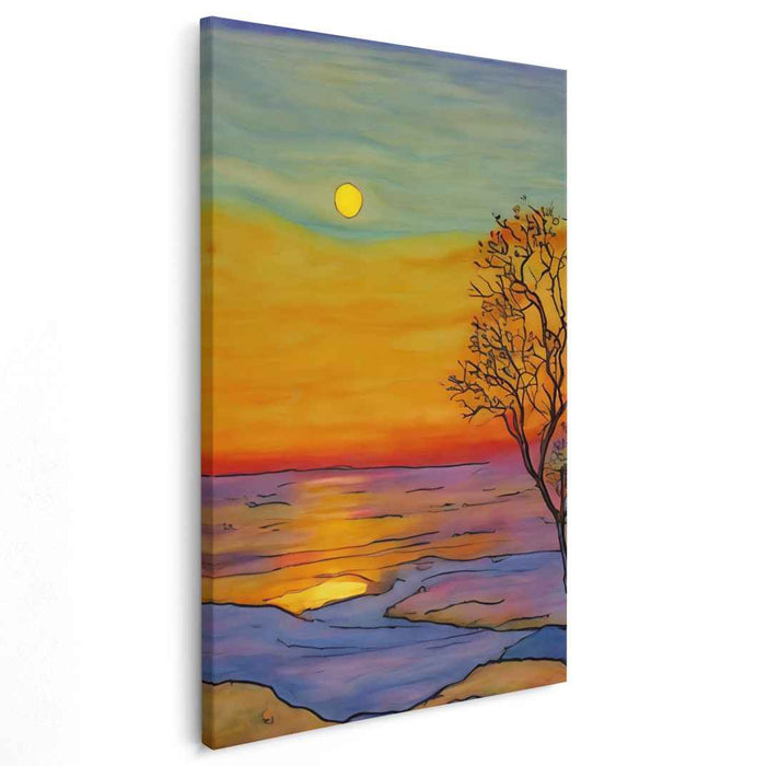 Tranquil Dusk Dreamscapes: Sunset Over Tranquil Waters Canvas Art Print