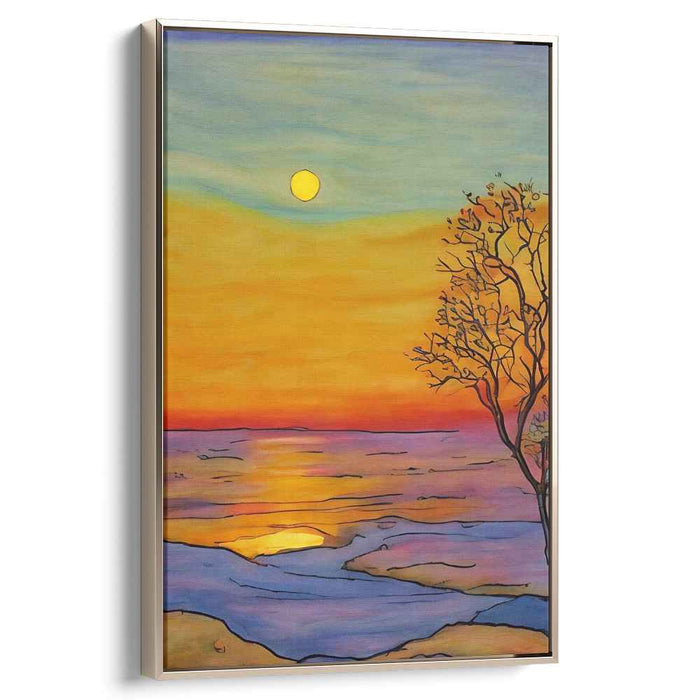 Tranquil Dusk Dreamscapes: Sunset Over Tranquil Waters Canvas Art Print