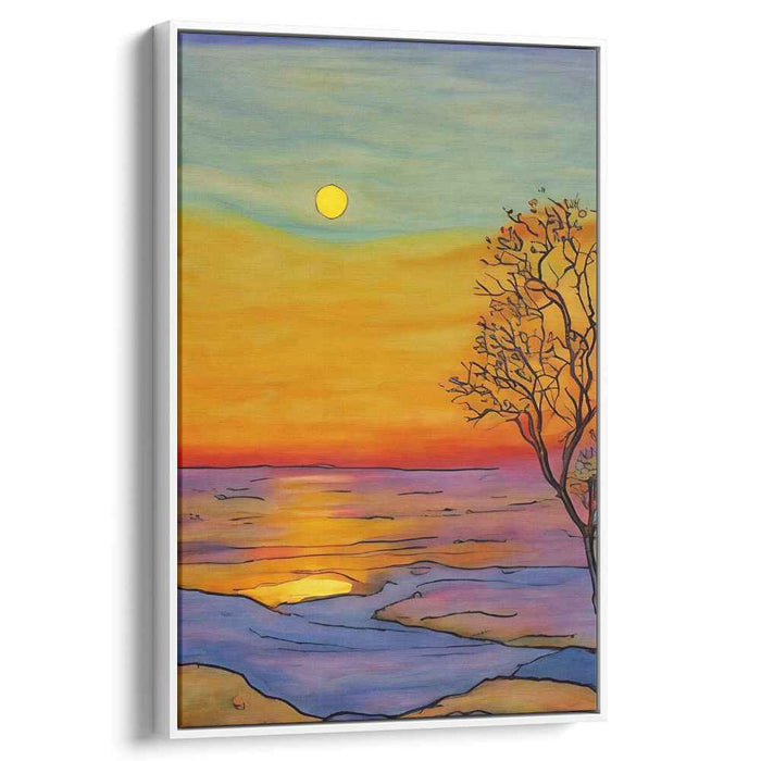 Tranquil Dusk Dreamscapes: Sunset Over Tranquil Waters Canvas Art Print