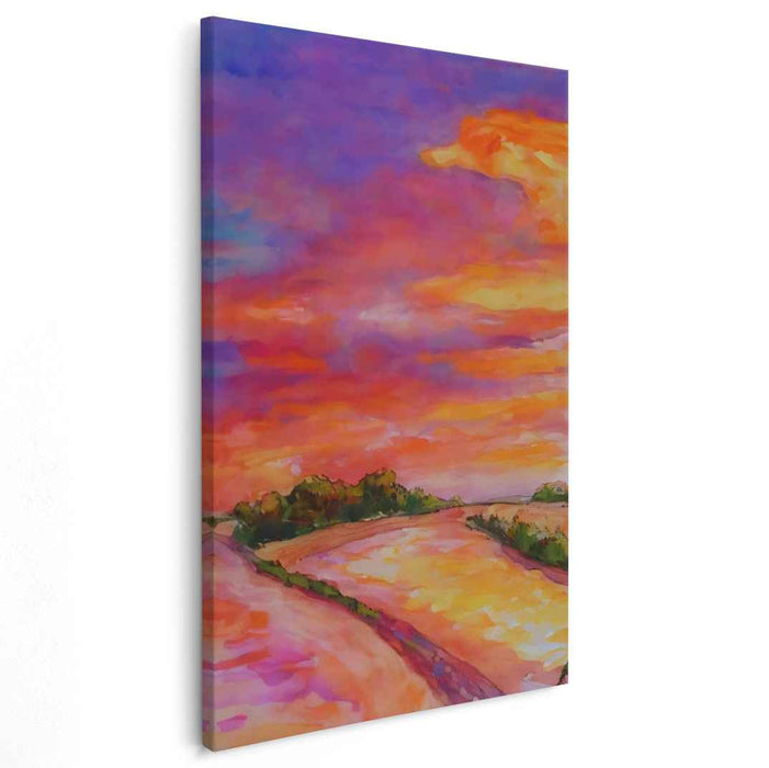 Whispers Of Twilight Paintbrush: A Vivid Sunset Landscape Canvas Art