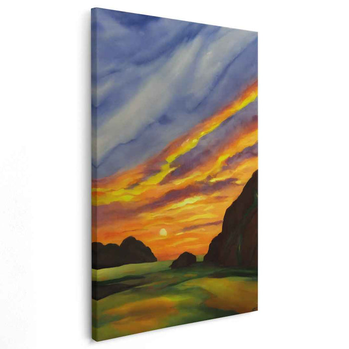 Dusk Palette Painting: Sunset Landscape Canvas Art Print