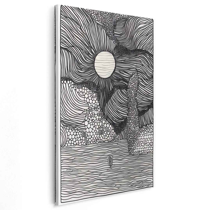 Labyrinthine Monochrome Wilderness: Intricate Black and White Landscape Canvas Art Print