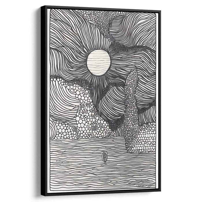 Labyrinthine Monochrome Wilderness: Intricate Black and White Landscape Canvas Art Print