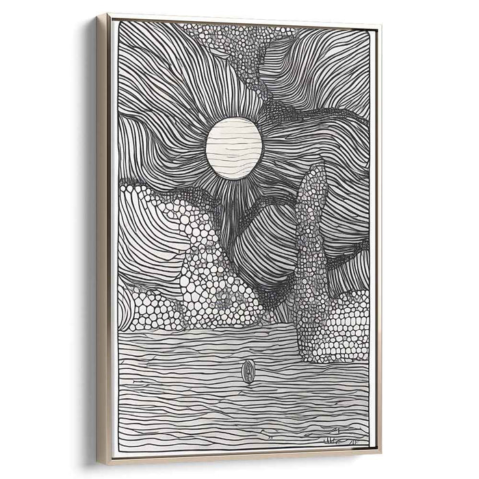 Labyrinthine Monochrome Wilderness: Intricate Black and White Landscape Canvas Art Print