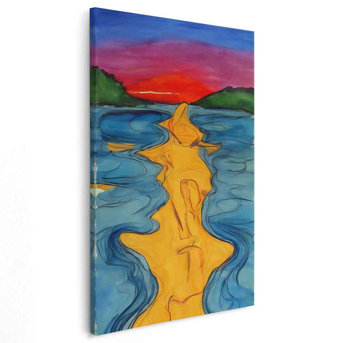 Twilight Reverie: Vibrant Sunset and River Dance Canvas Art