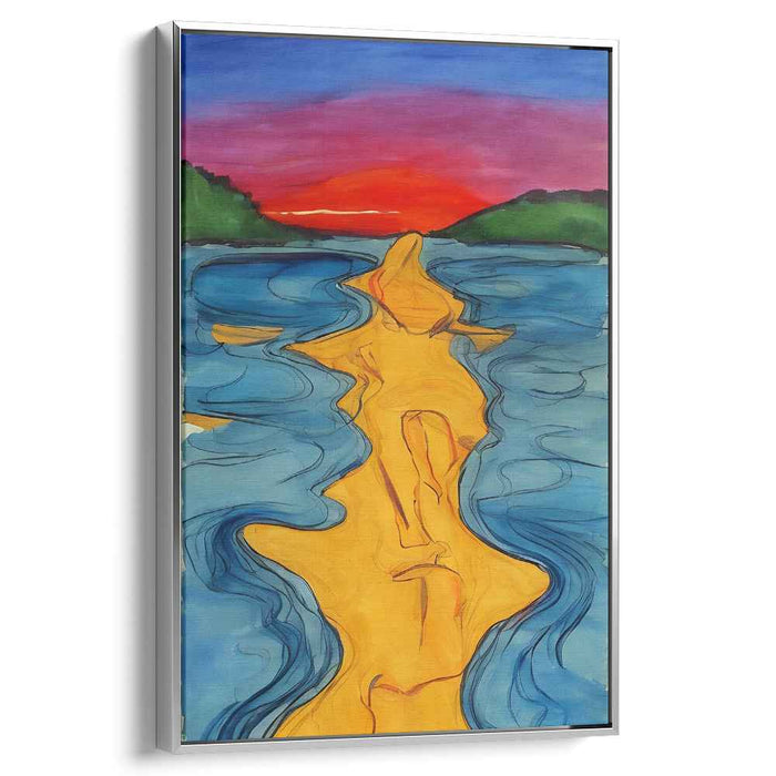 Twilight Reverie: Vibrant Sunset and River Dance Canvas Art