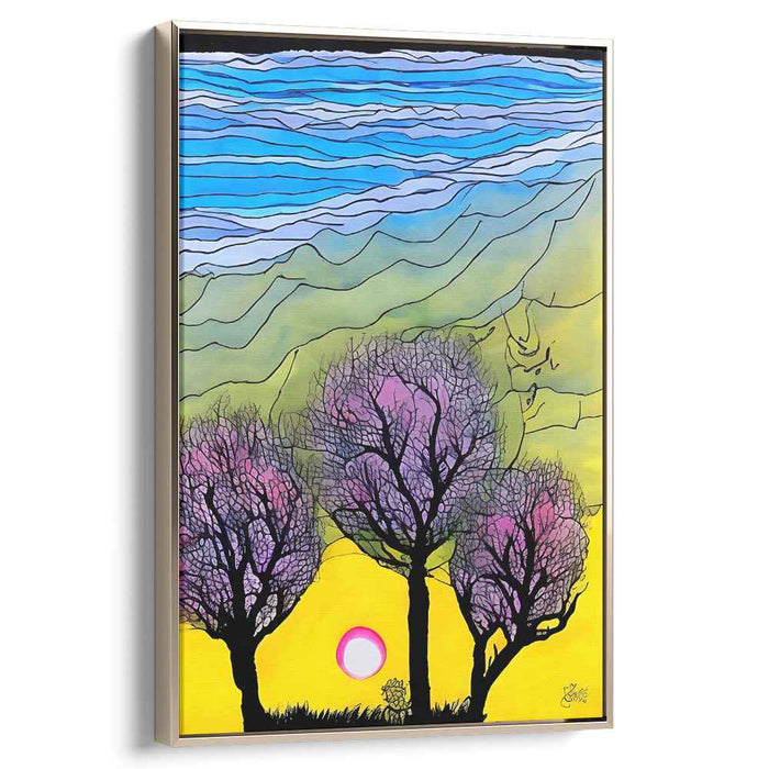 Dreamlike Sunset: Surreal Landscape with Vibrant Trees Canvas Art Print