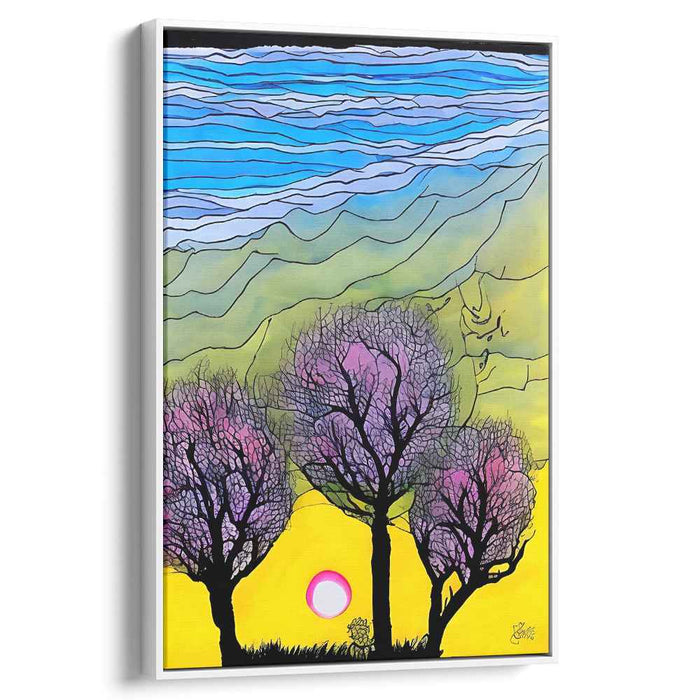 Dreamlike Sunset: Surreal Landscape with Vibrant Trees Canvas Art Print