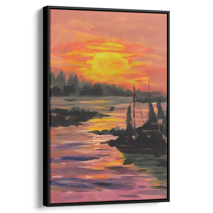 Twilight Waterside Glow: Vibrant Lakeside Sunset Canvas Art