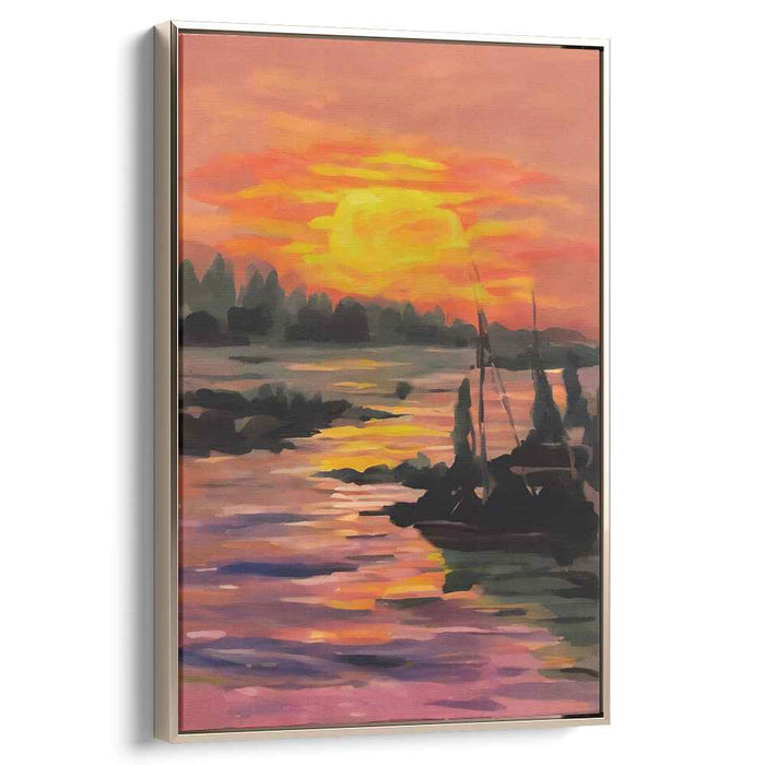 Twilight Waterside Glow: Vibrant Lakeside Sunset Canvas Art