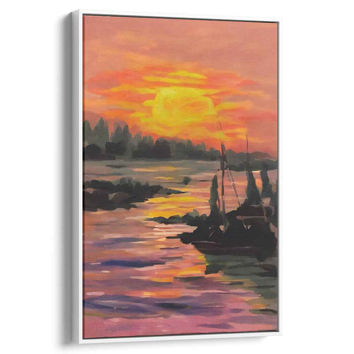 Twilight Waterside Glow: Vibrant Lakeside Sunset Canvas Art