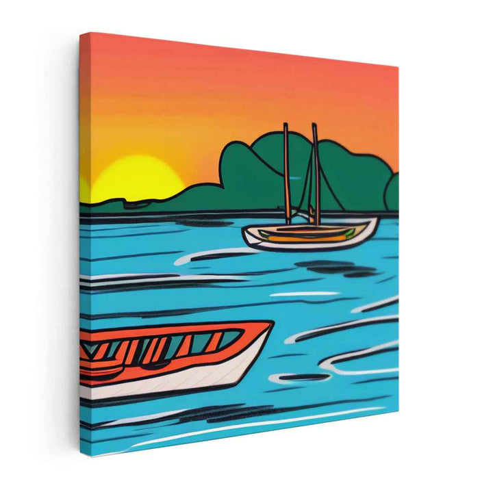 Line Art Sunset Boats #003