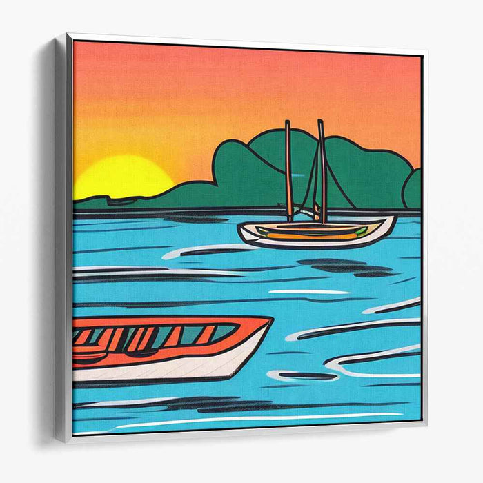 Line Art Sunset Boats #003