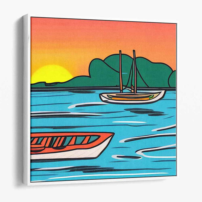 Line Art Sunset Boats #003