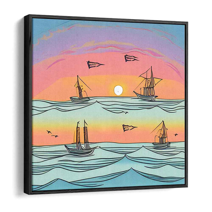 Line Art Sunset Boats #005