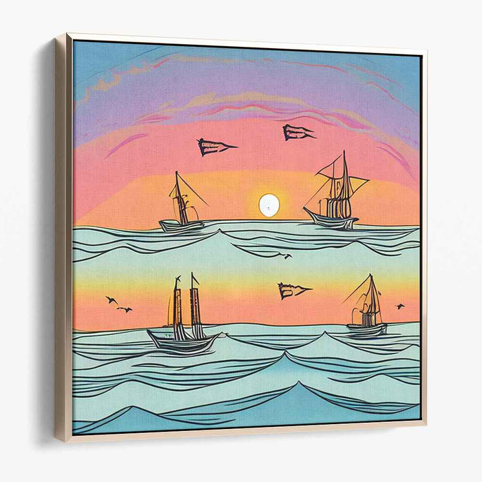 Line Art Sunset Boats #005