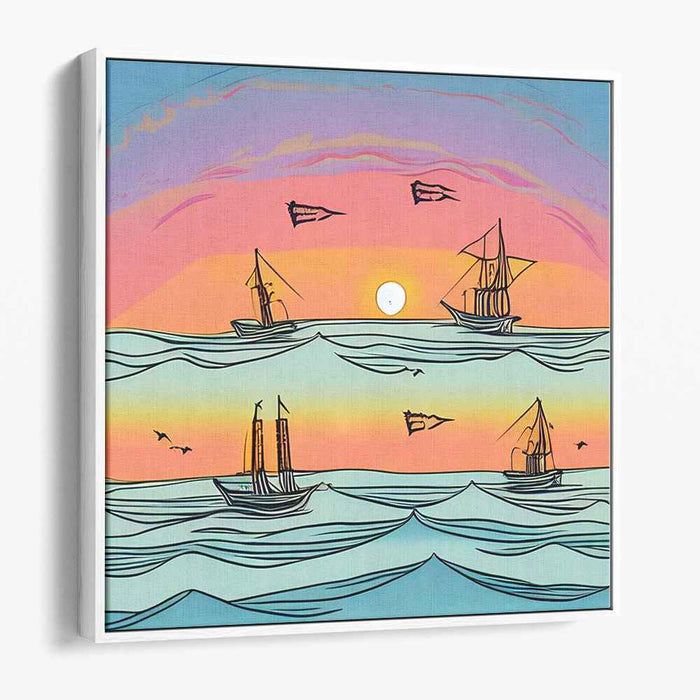 Line Art Sunset Boats #005