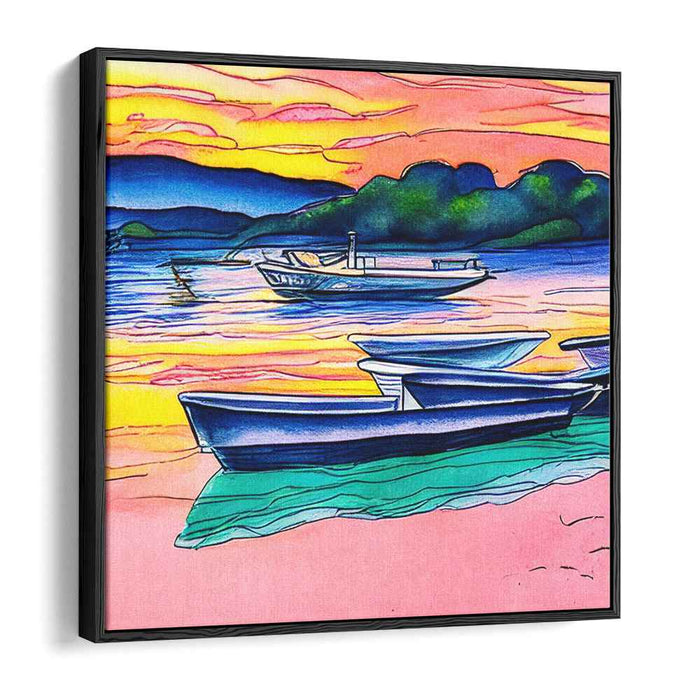 Twilight Yachts: Boats at Dusk Watercolor Canvas Art Print