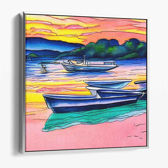 Twilight Yachts: Boats at Dusk Watercolor Canvas Art Print