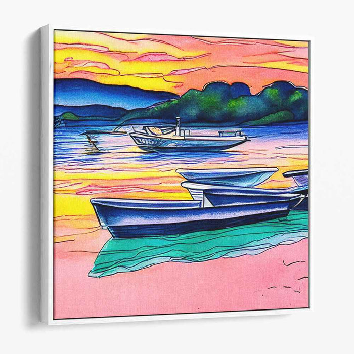 Twilight Yachts: Boats at Dusk Watercolor Canvas Art Print