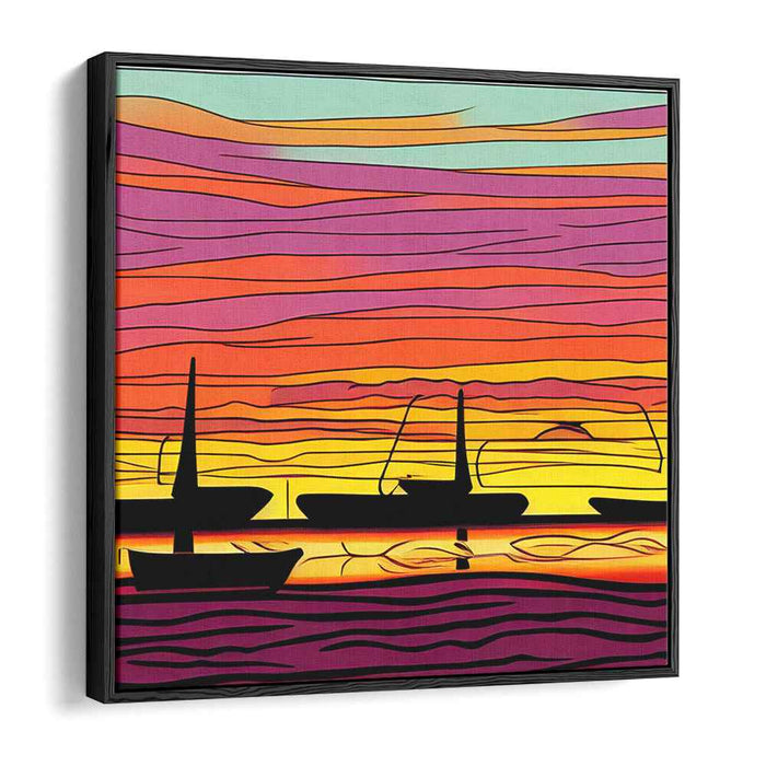 Line Art Sunset Boats #014