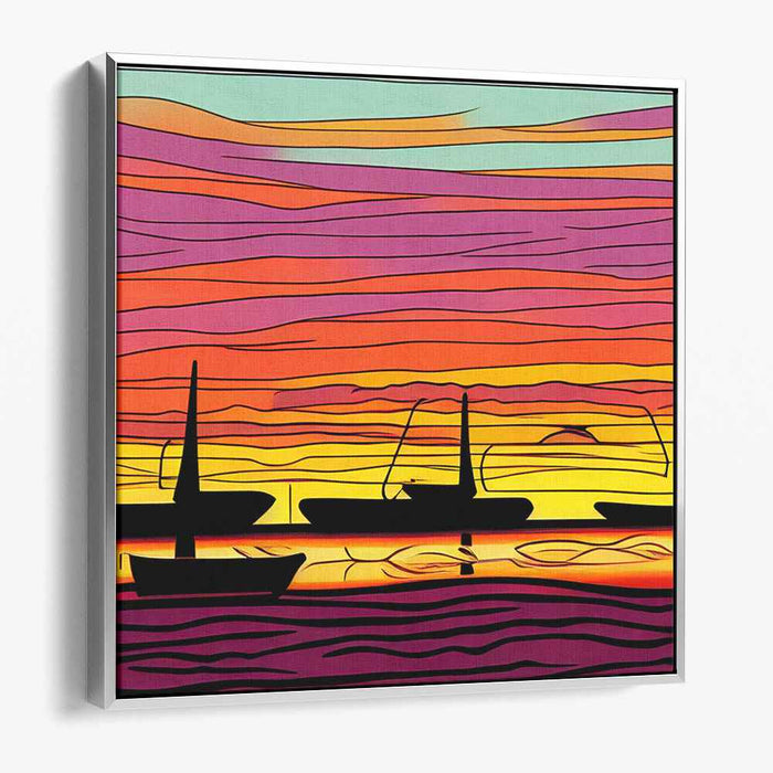 Line Art Sunset Boats #014
