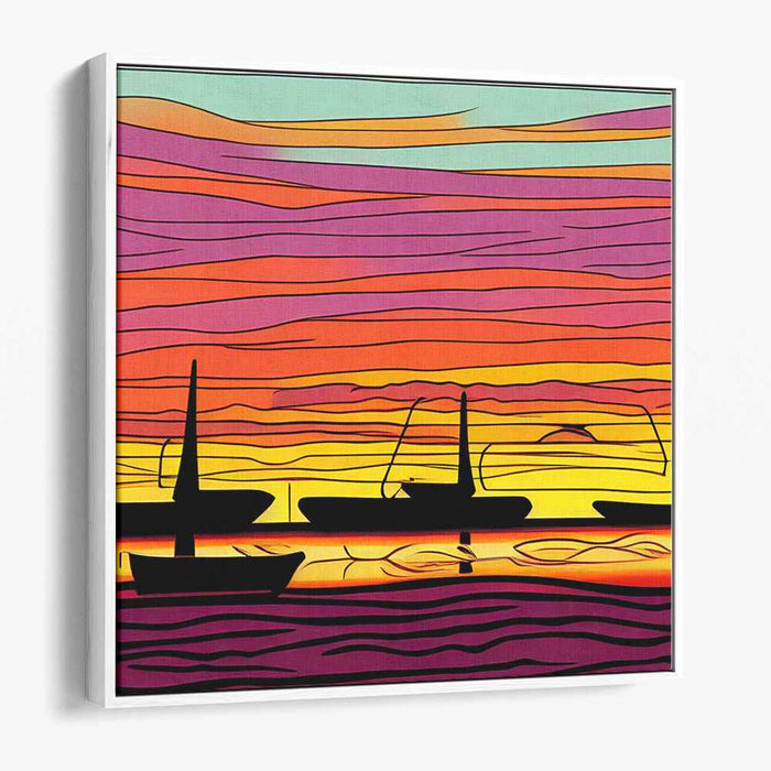 Line Art Sunset Boats #014