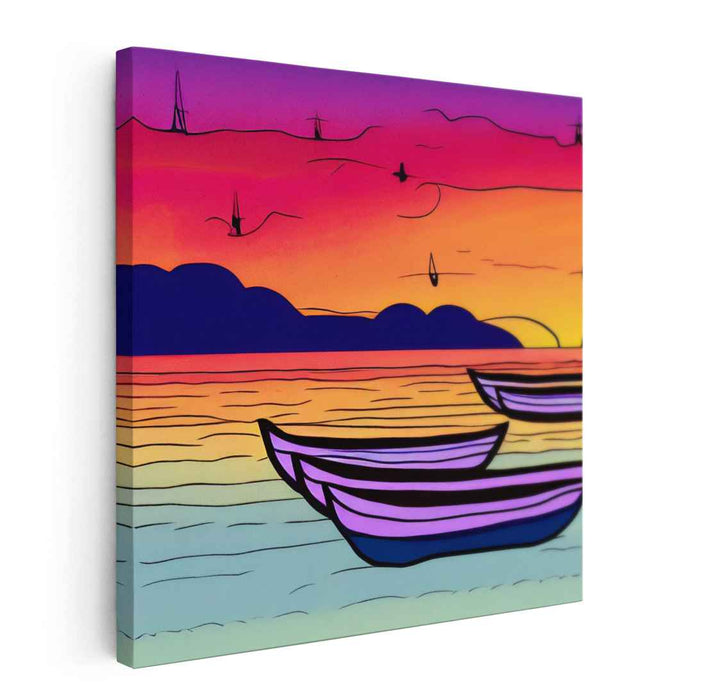 Twilight Sailboats Serenade: Vibrant Seascape with Boats at Sunset Canvas Art