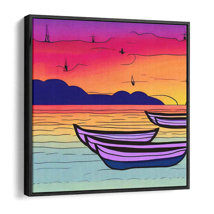 Twilight Sailboats Serenade: Vibrant Seascape with Boats at Sunset Canvas Art