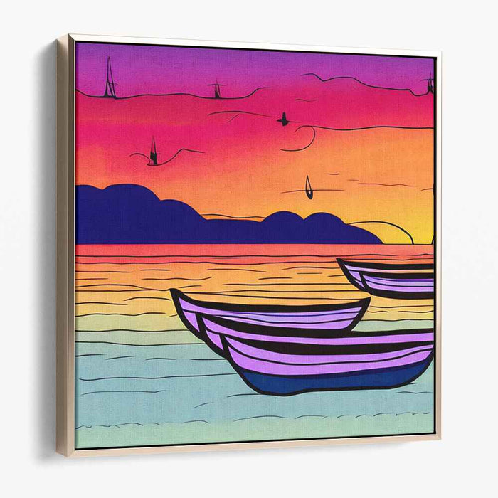 Twilight Sailboats Serenade: Vibrant Seascape with Boats at Sunset Canvas Art