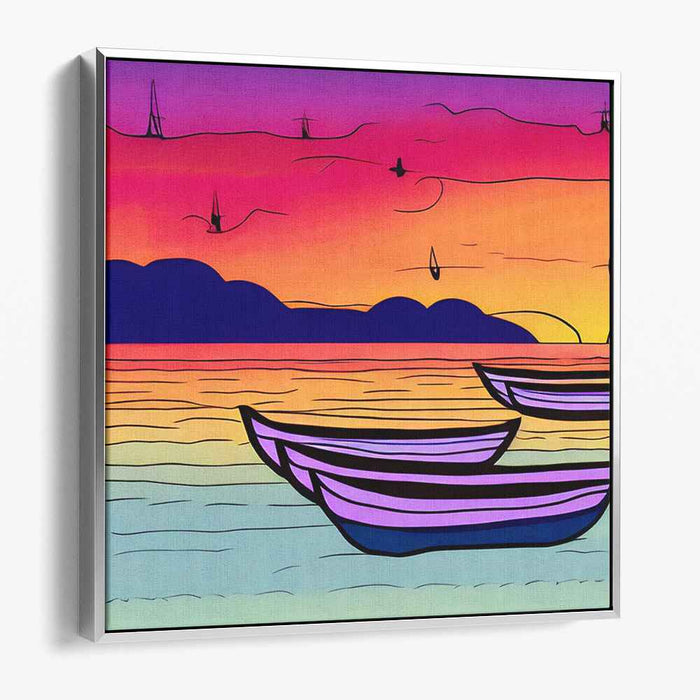 Twilight Sailboats Serenade: Vibrant Seascape with Boats at Sunset Canvas Art